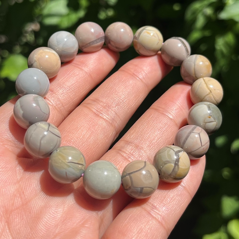 12mm stretchable‎ blue purple cracked Alashan agate bracelet 1527